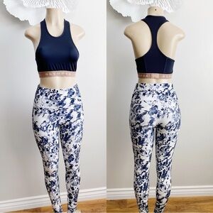 Balance Collection Legging White blue Gray Floral High Waist Gym Fit workout